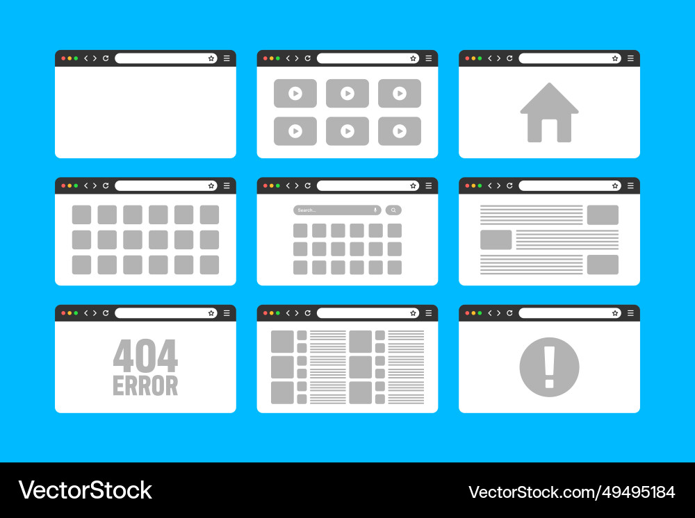 Web browser window pages layout with toolbar Web browser window pages layout with toolbar vector image