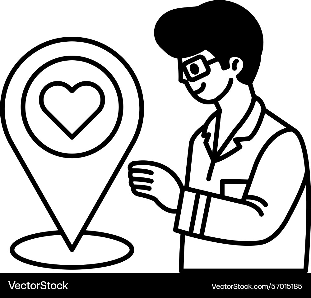 A man is pointing to heart on map Vector Image