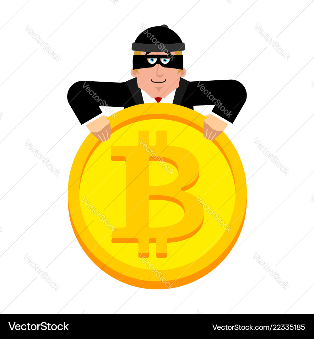 Hacker and bitcoin thief crypto currency Vector Image