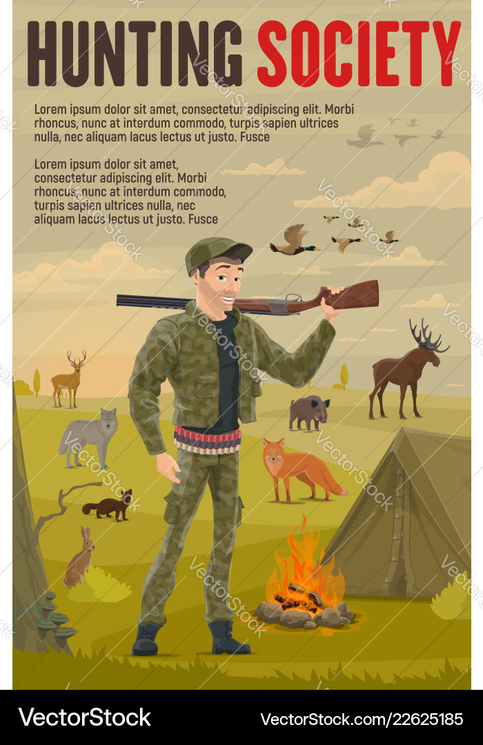 Hunter with Rifle and Wildlife Vector Image