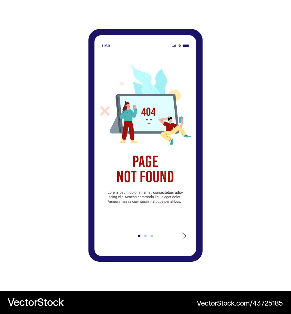 Page not found 404 error for mobile app onboarding Vector Image