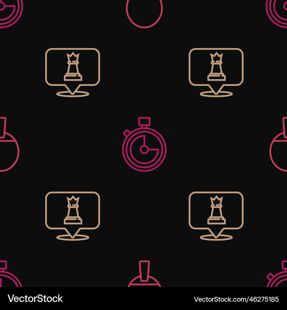 Set line racket chess and stopwatch on seamless Set line racket chess and stopwatch on seamless Vector Image