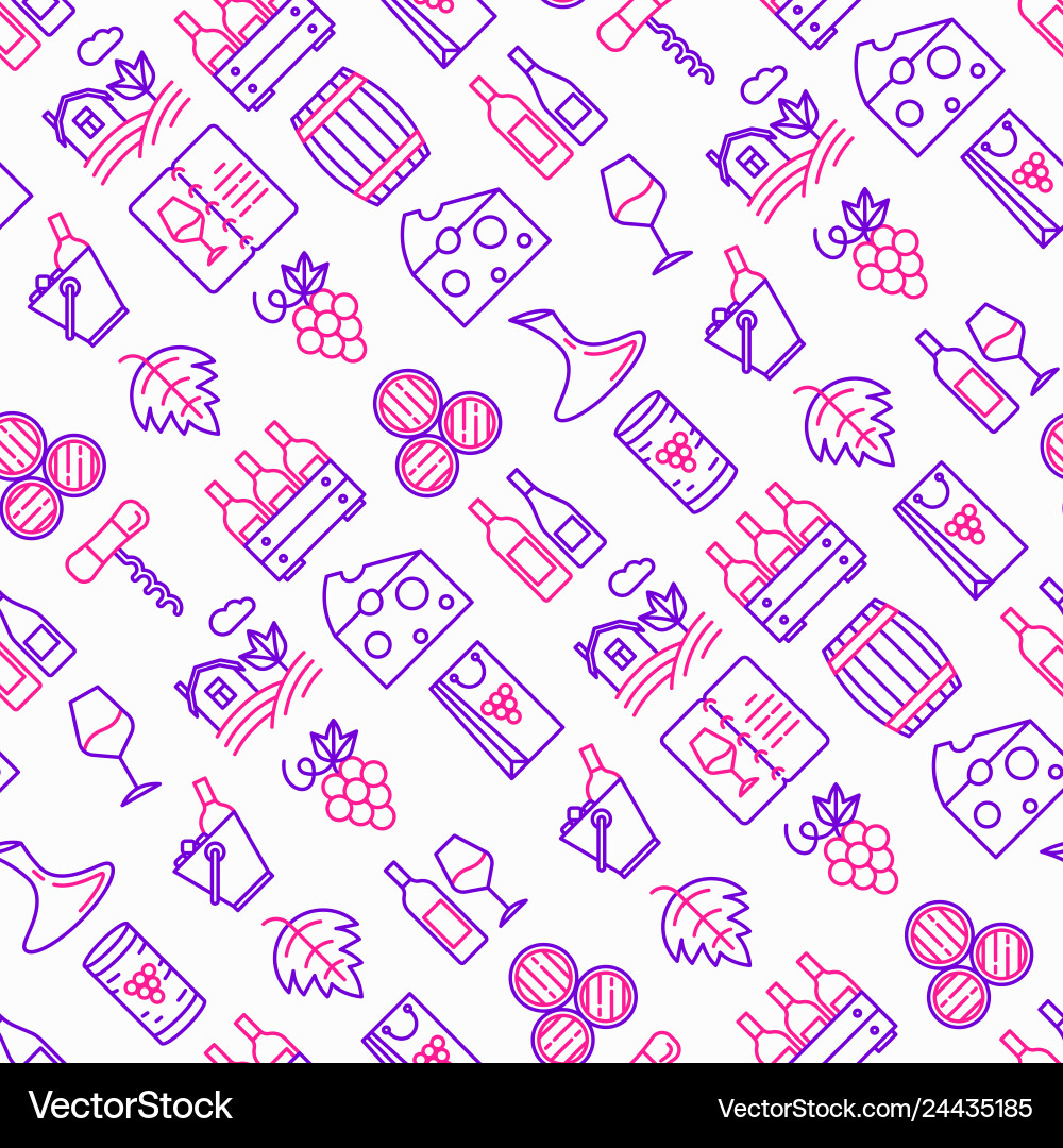 Wine seamless pattern with thin line icons vector image