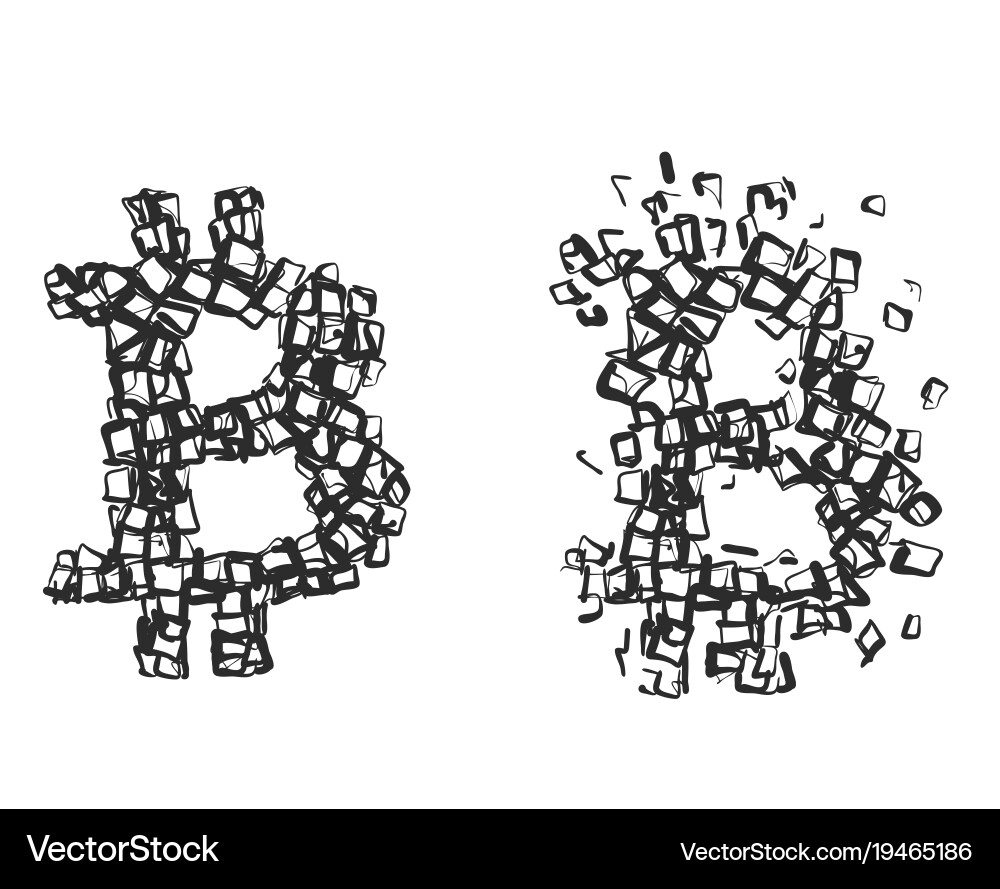Broken bitcoin blockchain and crypto Vector Image