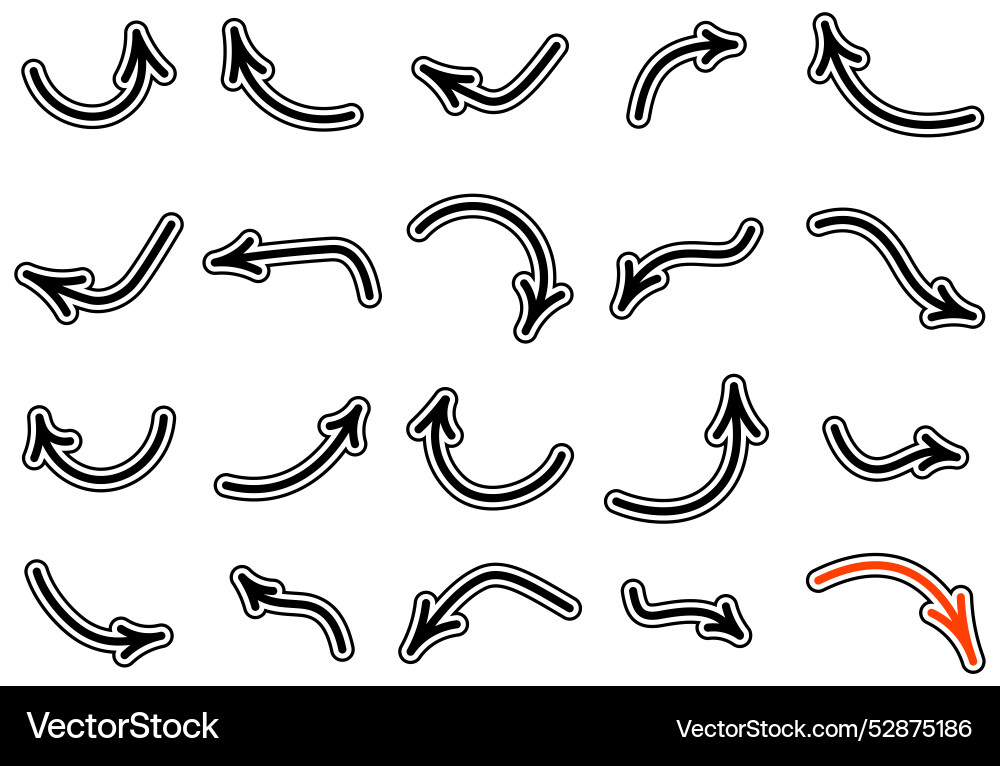Curved black arrow icons with white outlines Curved black arrow icons with white outlines vector image