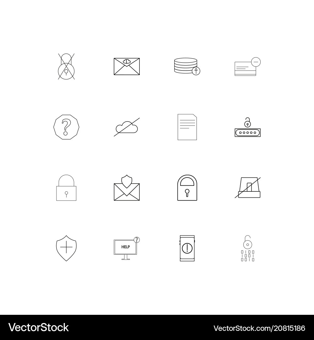 Cyber security linear thin icons set outlined Vector Image