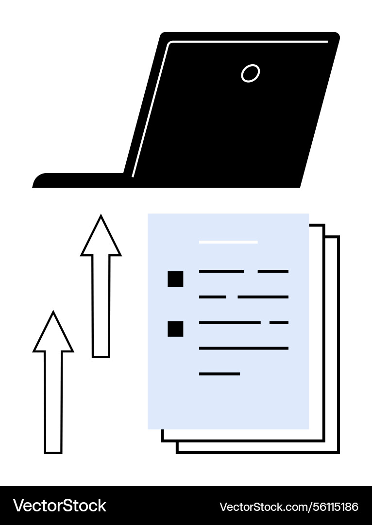 Document upload process with laptop arrows Document upload process with laptop arrows vector image