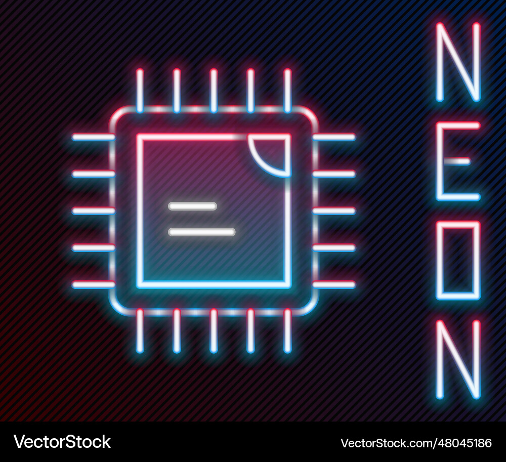 Glowing neon line computer processor Glowing neon line computer processor Vector Image