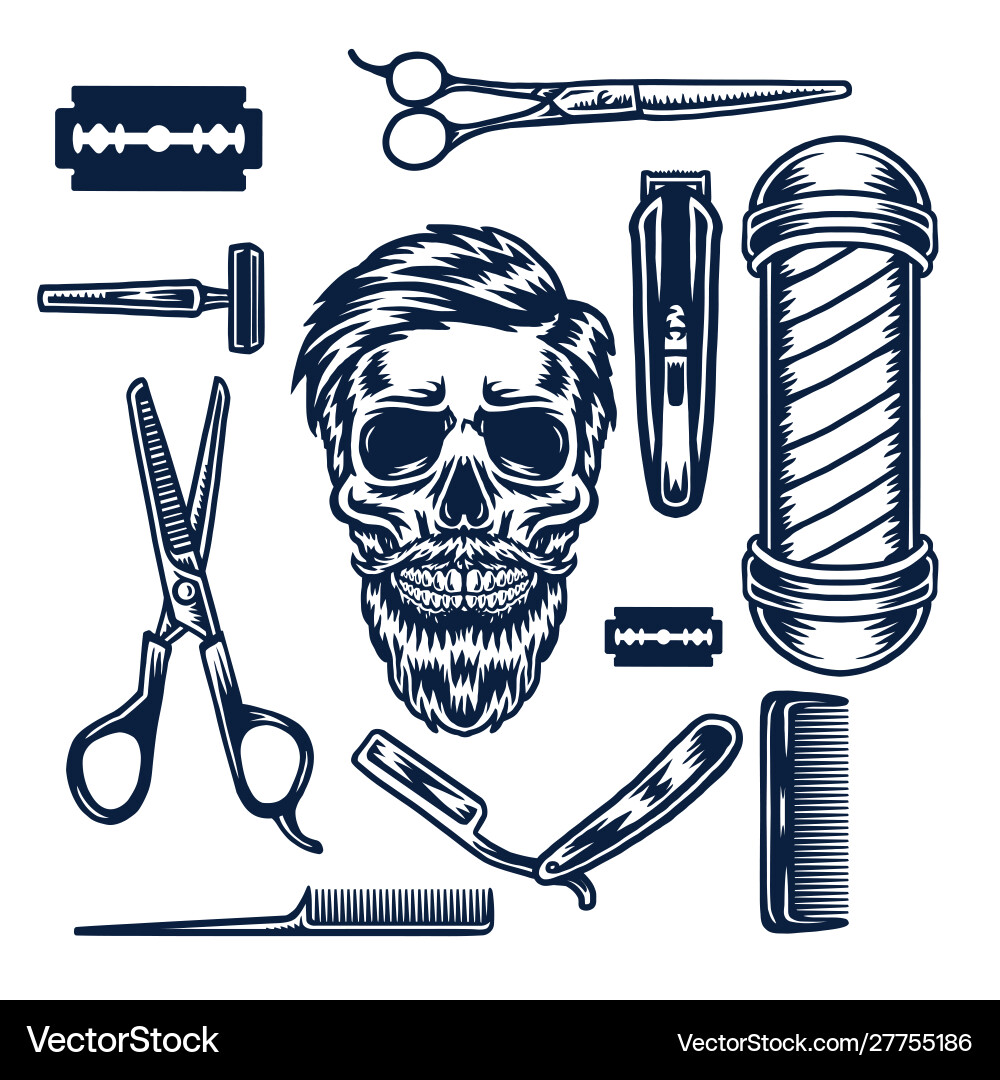Hand drawing style with a skull cut hair and barbe Vector Image