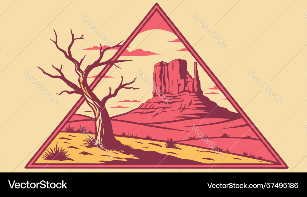 Lone tree in desert with geometric triangle frame vector image