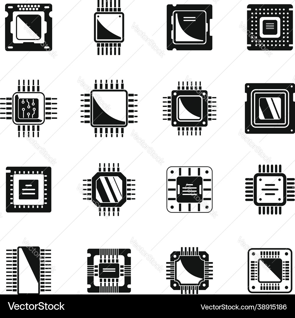Processor icons set simple central Processor icons set simple central vector image