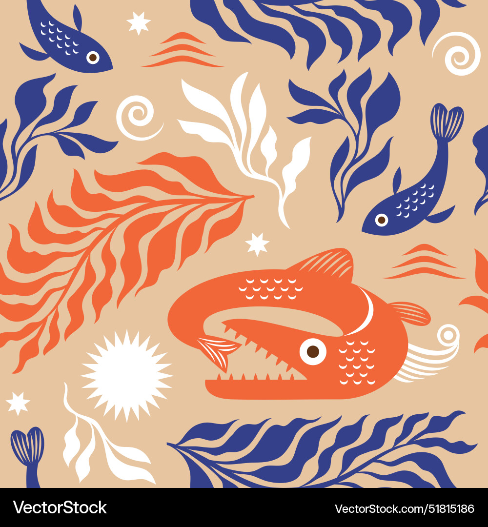 Seamless pattern with abstract fishes Vector Image