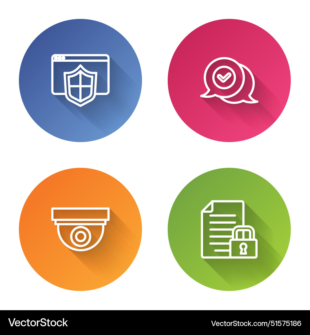 Set line browser with shield check mark in speech Set line browser with shield check mark in speech vector image