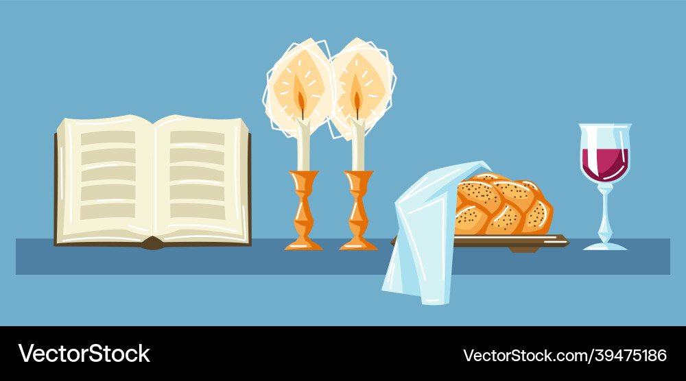 Shabbat shalom background with religious objects Shabbat shalom background with religious objects vector image