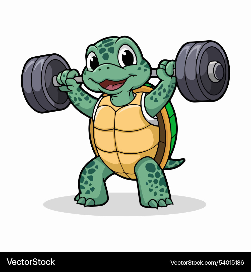 Turtle character with dumbbell weights pose Vector Image