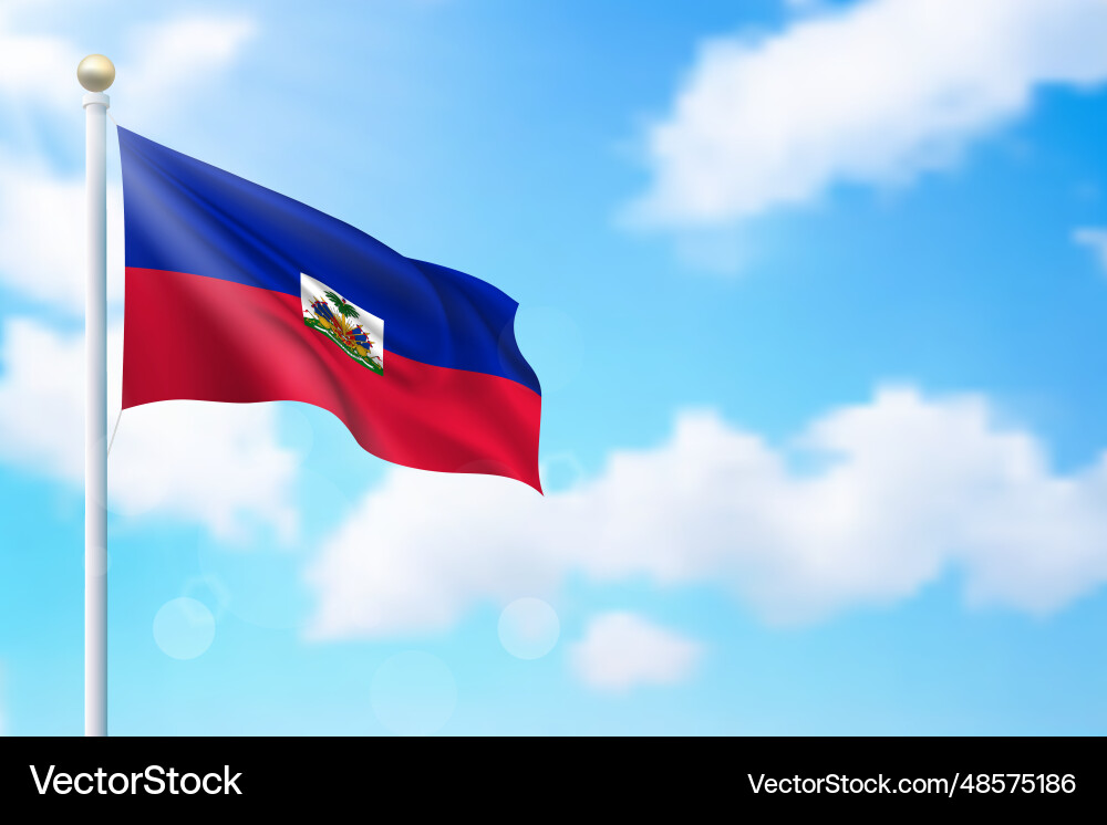Waving flag of haiti on sky background template Waving flag of haiti on sky background template Vector Image