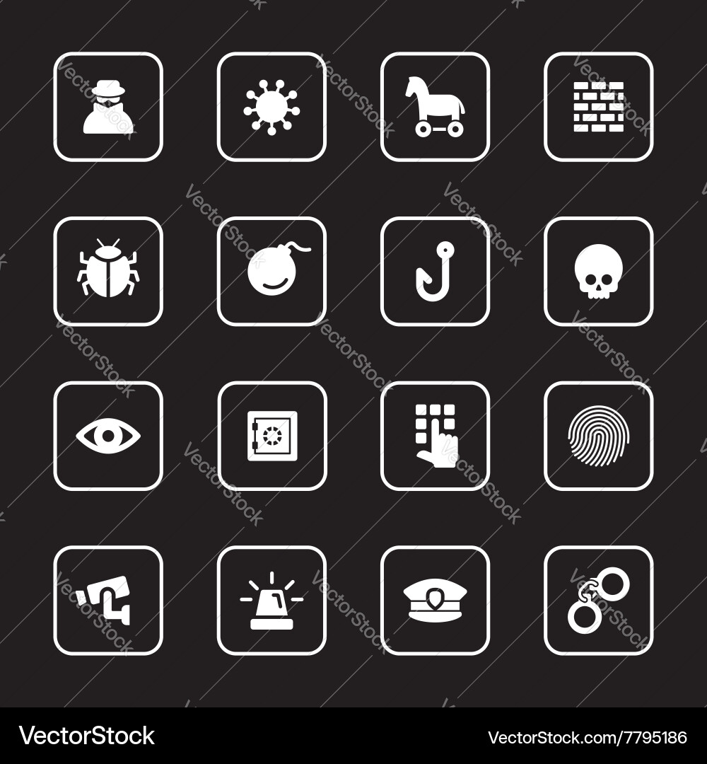 White flat icon set 7 with rounded rectangle frame vector image