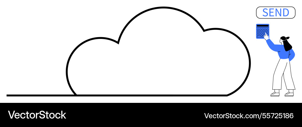 Woman uploading data to cloud server with send Woman uploading data to cloud server with send vector image
