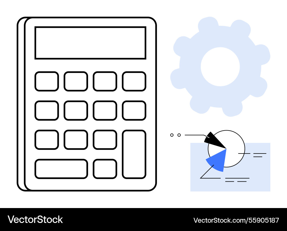 Calculator with gear and data chart representing Vector Image