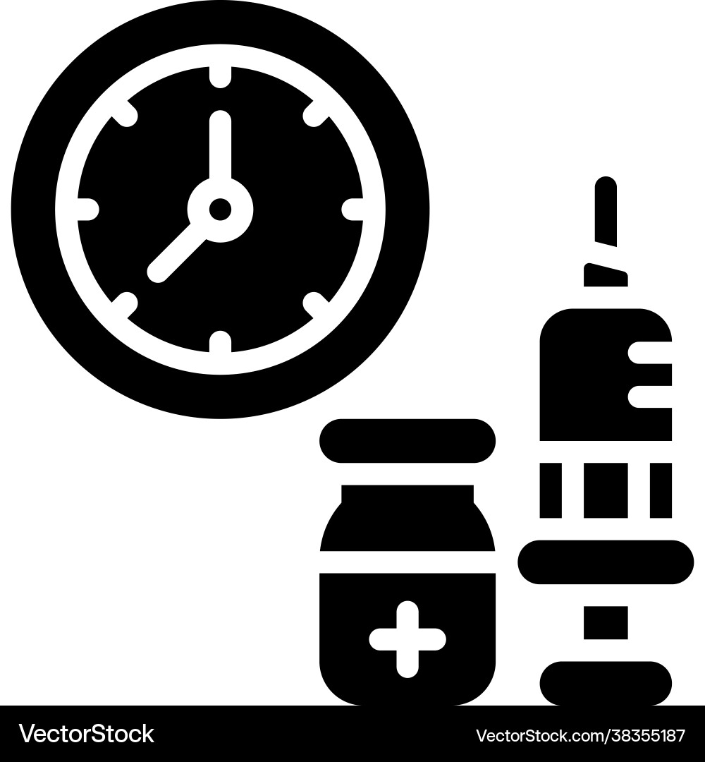Clock and vaccine icon development related Vector Image