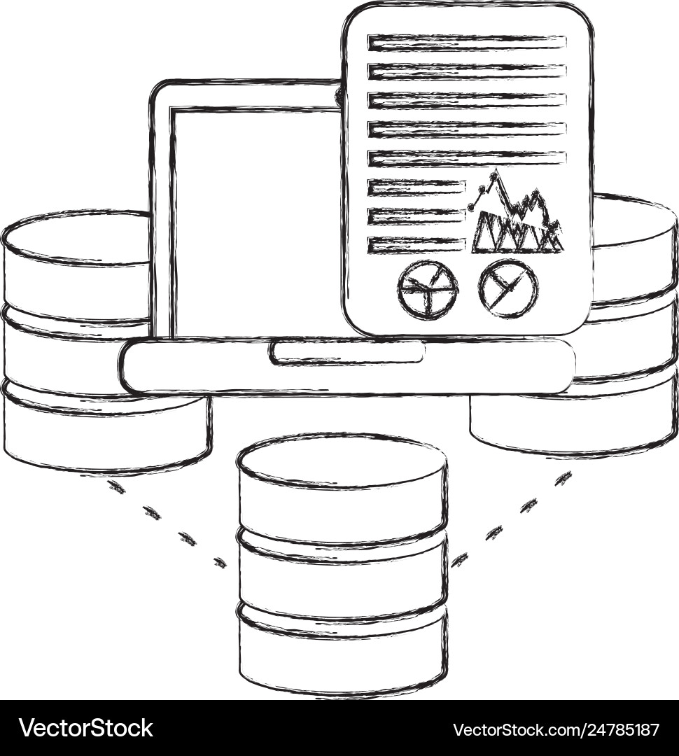 Data center disks with laptop and document Vector Image