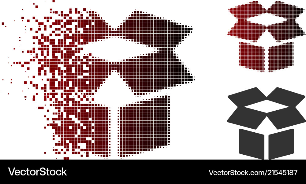 Disintegrating pixel halftone open box icon Disintegrating pixel halftone open box icon vector image