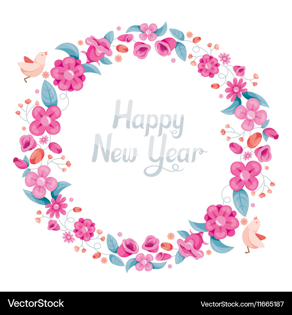 Floral Bird Frame - New Year Celebration Vector Image