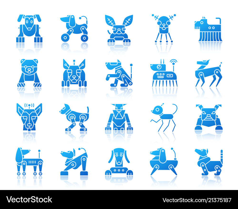 Robot dog simple gradient icons set Robot dog simple gradient icons set vector image
