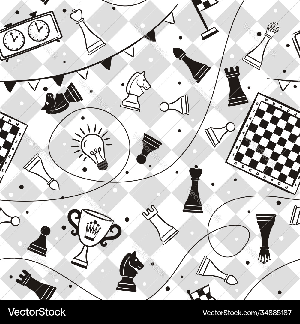 Seamless pattern with chess pieces clock Vector Image