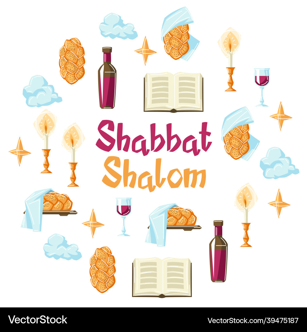 Shabbat shalom background with religious objects Shabbat shalom background with religious objects vector image