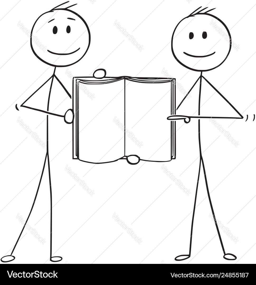 Two Men Holding Open Book Vector Image