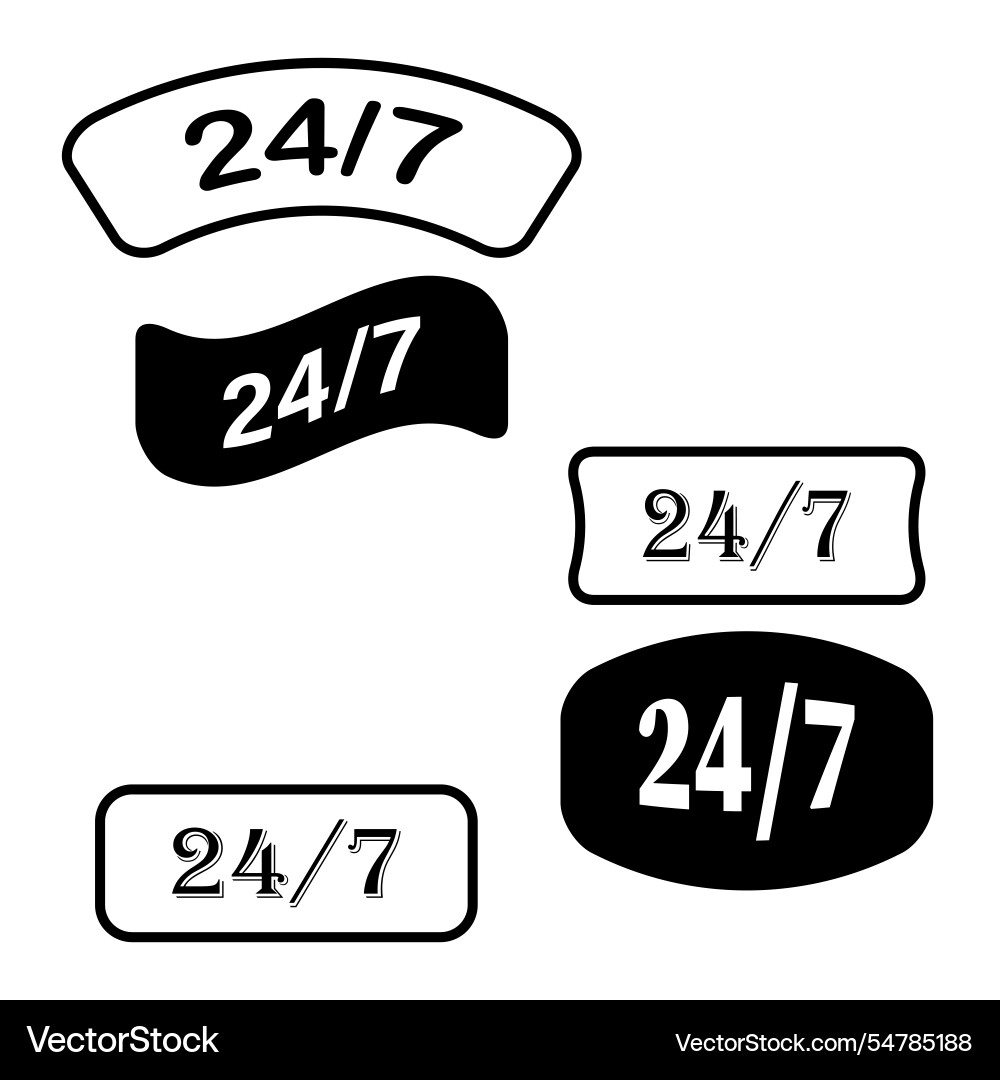 24 7 text signs round the clock availability Vector Image