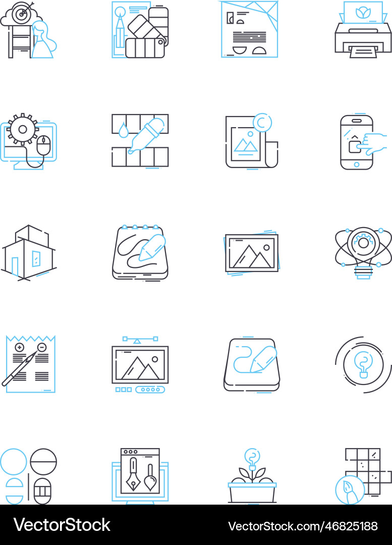 Artificial processing linear icons set algorithm Artificial processing linear icons set algorithm vector image