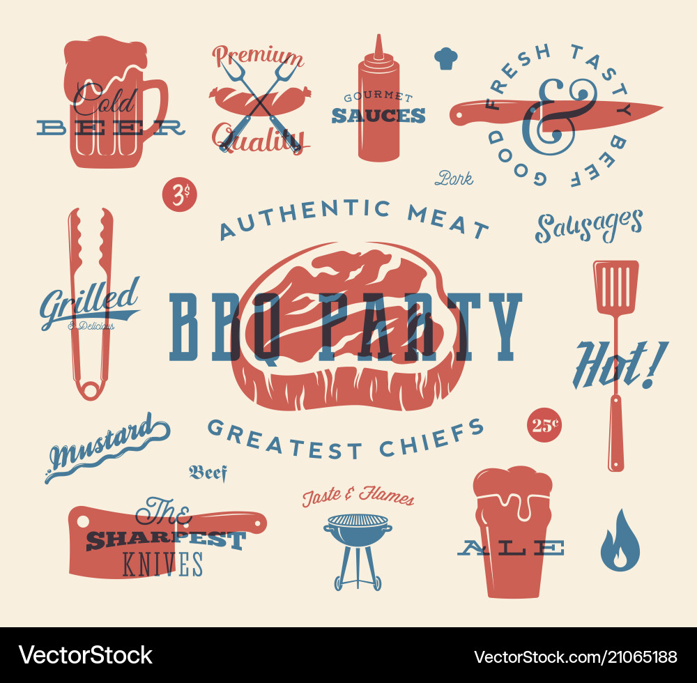 Barbecue party retro signs and icons Barbecue party retro signs and icons vector image