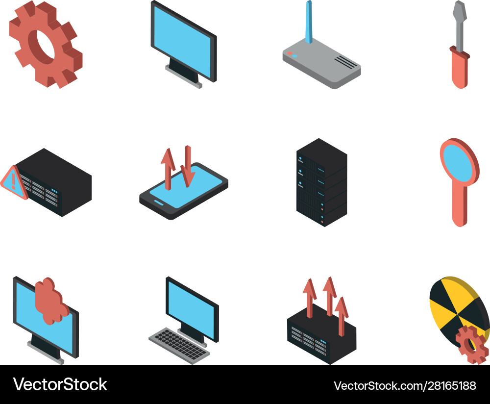 Bundle data server set icons Vector Image