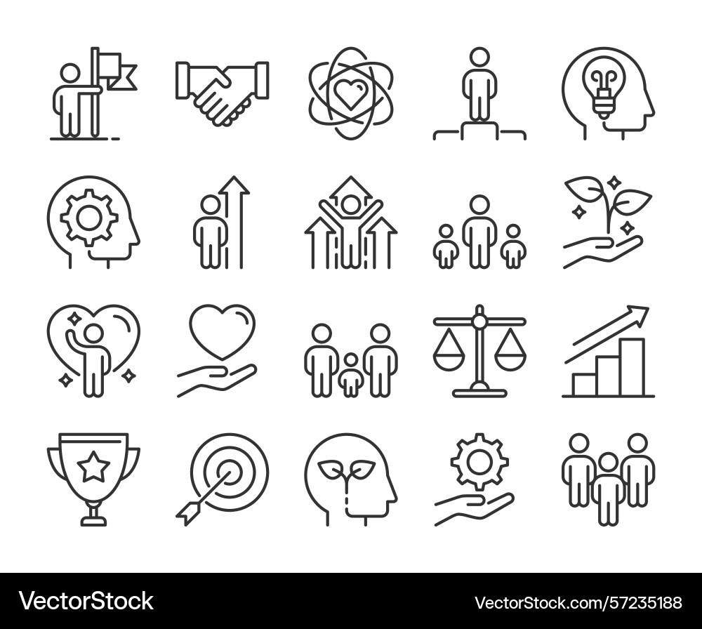 Core values icons and principles line Core values icons and principles line vector image