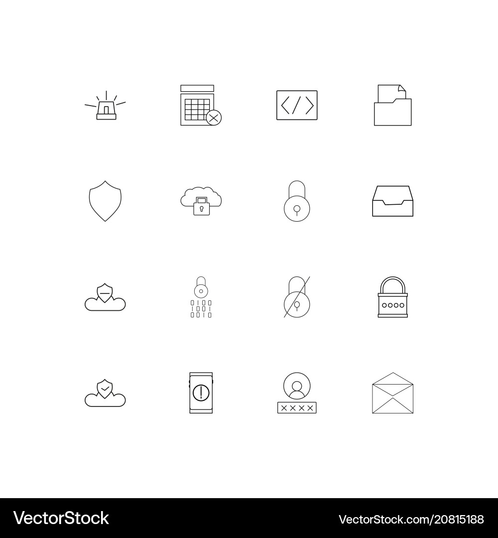 Cyber security linear thin icons set outlined Vector Image