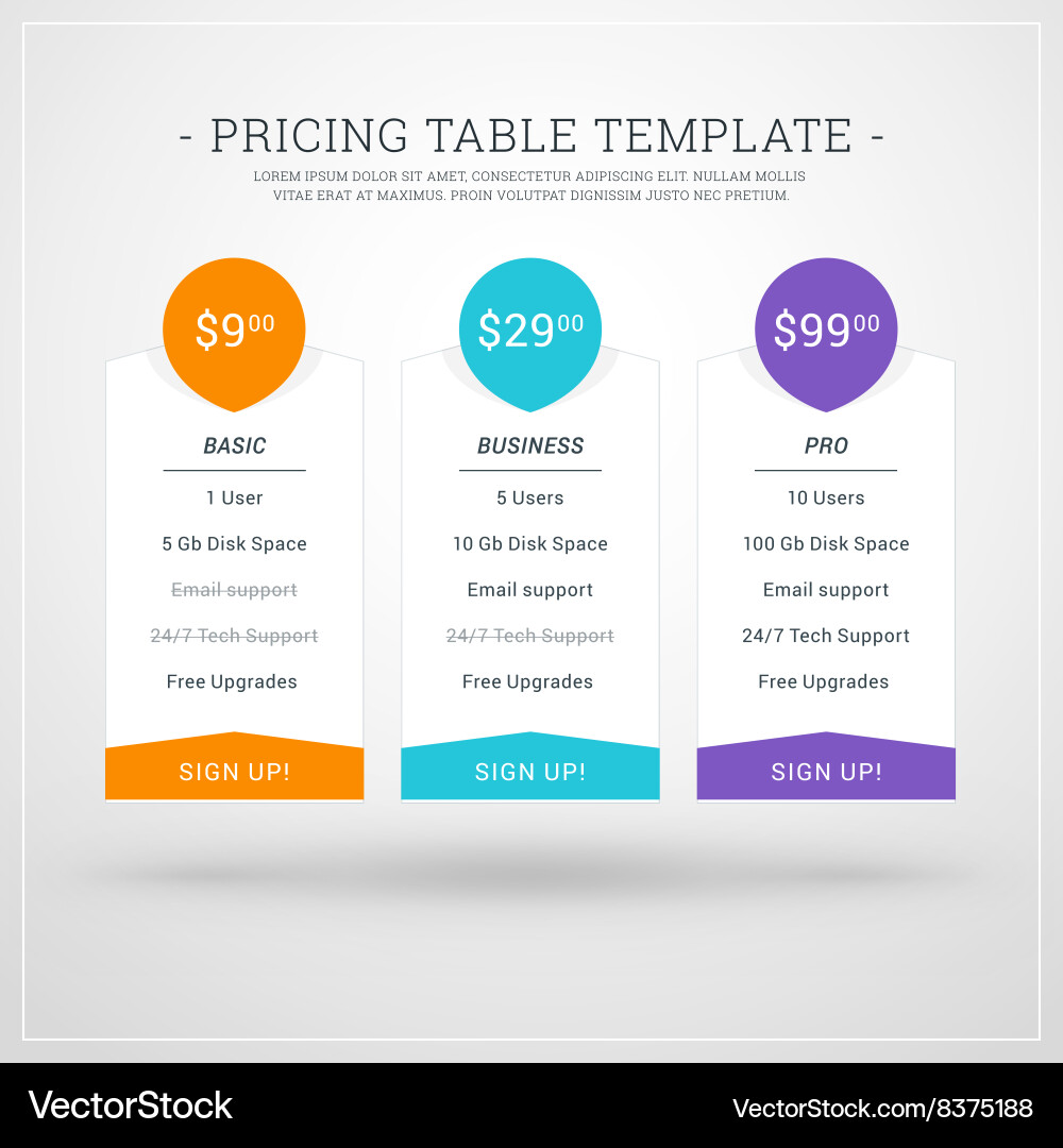 Design template for pricing table websites vector image