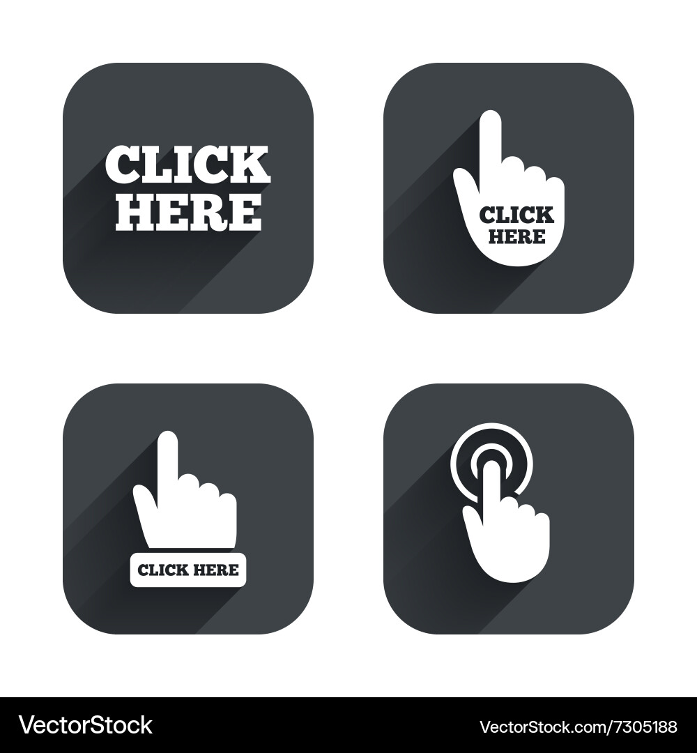 Hand Press Click Icons - Square Buttons vector image