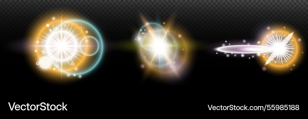 Set of flash light effect with glare and glow Vector Image