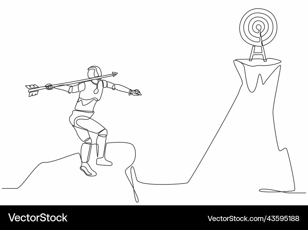 Single continuous line drawing robot standing Single continuous line drawing robot standing vector image