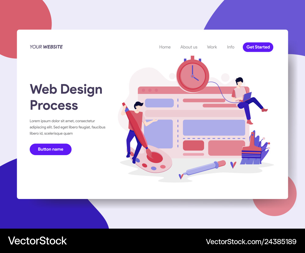Landing page template of website design process Landing page template of website design process vector image