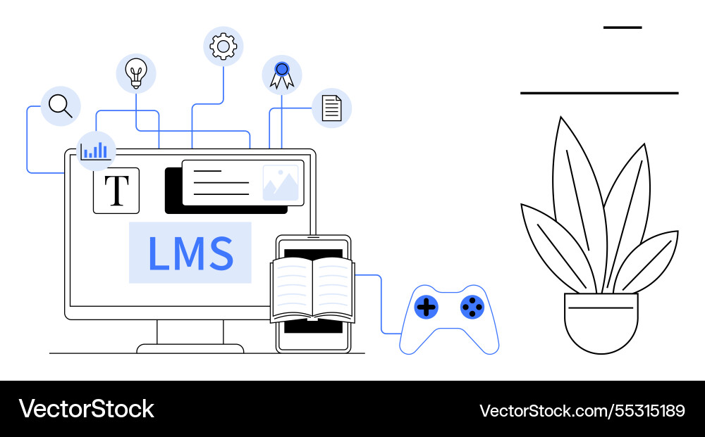 Learning management system on desktop with open Learning management system on desktop with open vector image