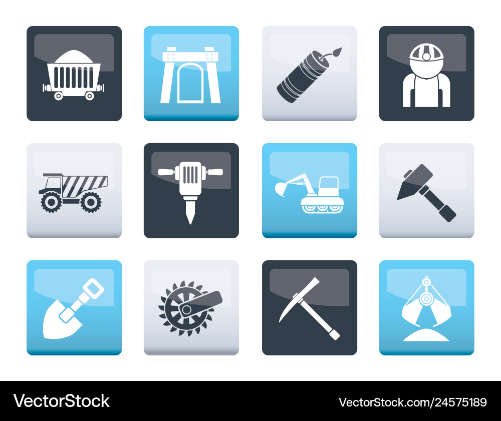 Mining and quarrying industry objects icons Mining and quarrying industry objects icons Vector Image