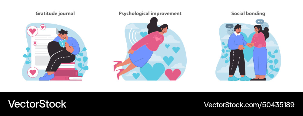 Self-reflection and unity themes set documenting vector image