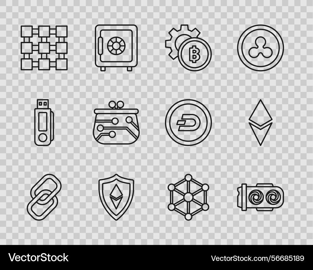 Set line chain link mining farm cryptocurrency Set line chain link mining farm cryptocurrency vector image