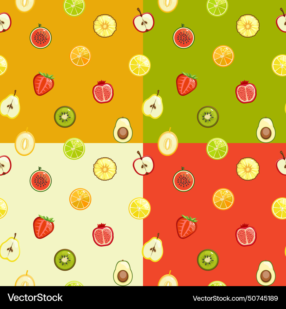 Set of summer color seamless patterns with half Set of summer color seamless patterns with half vector image