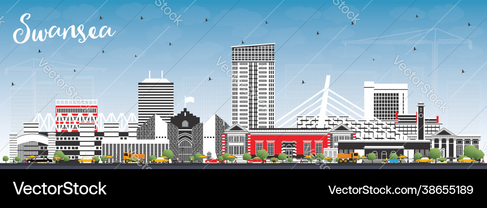 Swansea wales city skyline with color buildings Swansea wales city skyline with color buildings vector image