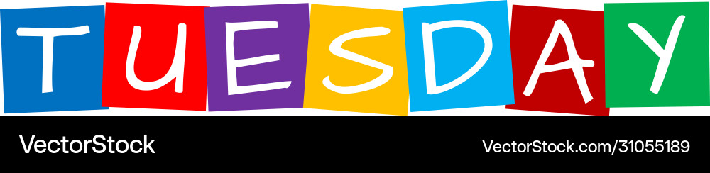 Tuesday text in colorful rotated squares Vector Image