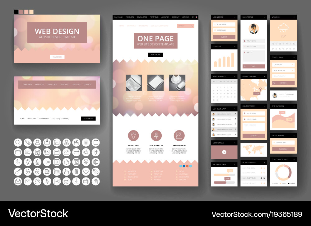 Website design template and interface elements vector image
